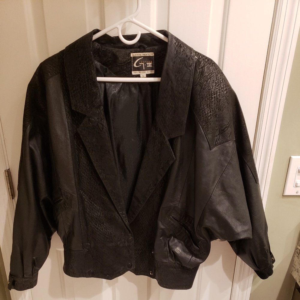 Black Leather Jacket / Blazer with Snakeskin Detailing S Excellent Condition